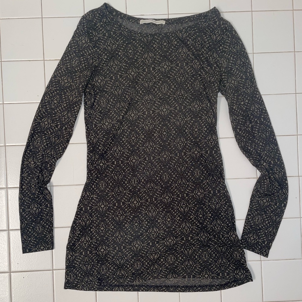 Peruvian Connection Battenburg Lace Tunic Top Long Sleeve Shirt Sz S Moss Black